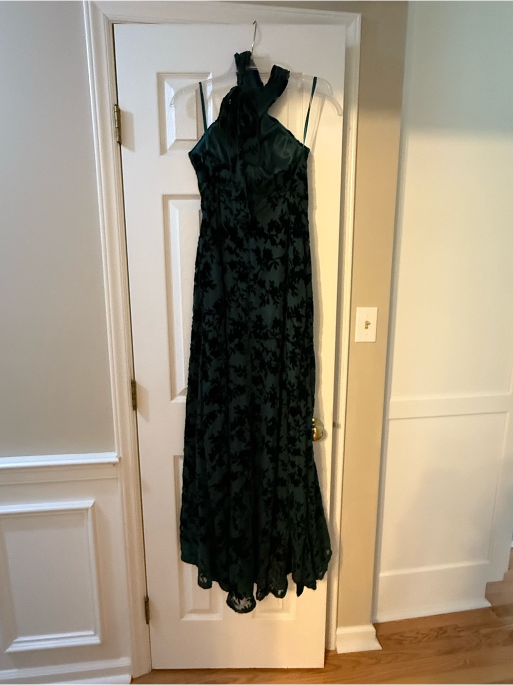 Revelry Emerald Green Halter Floral Overlay Gown